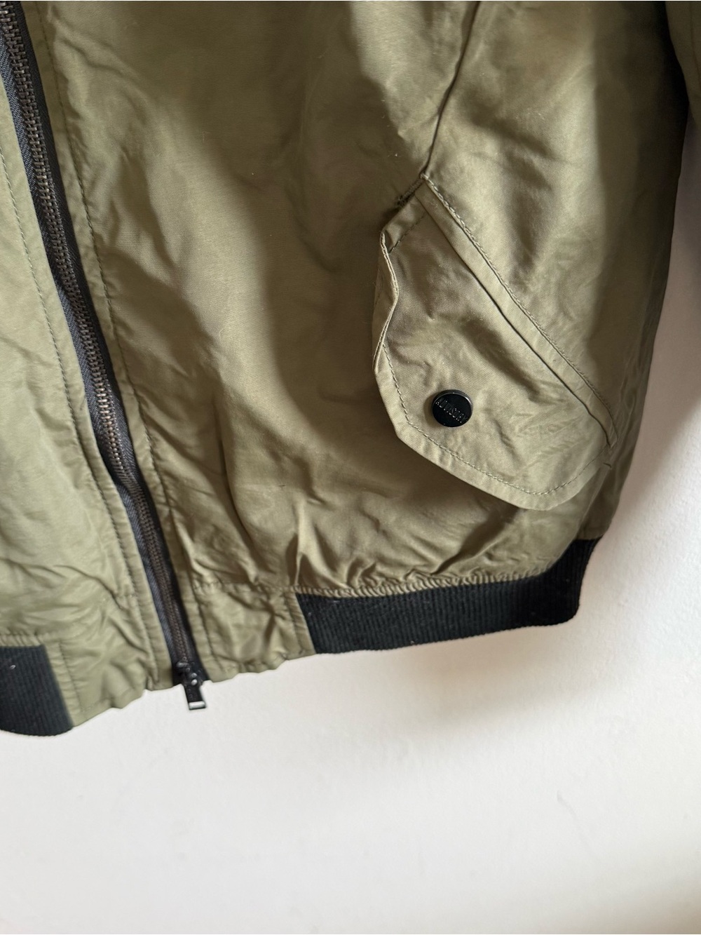 Olive Green Bomber Jacket Coat with Black Trim Men Size M - Picture 7 of 14